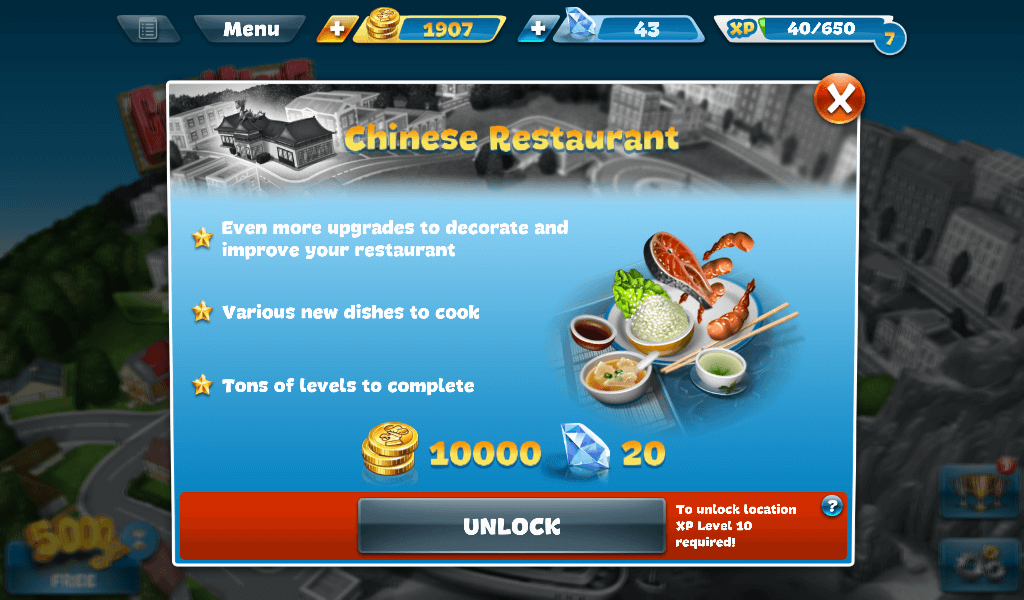 Cooking Fever -Chinese Restaurant Purchase Screen