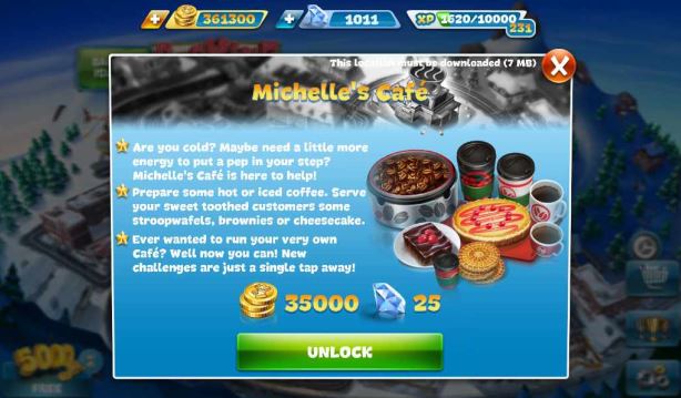 Cooking Fever Michelle's Cafe Purchase Screen
