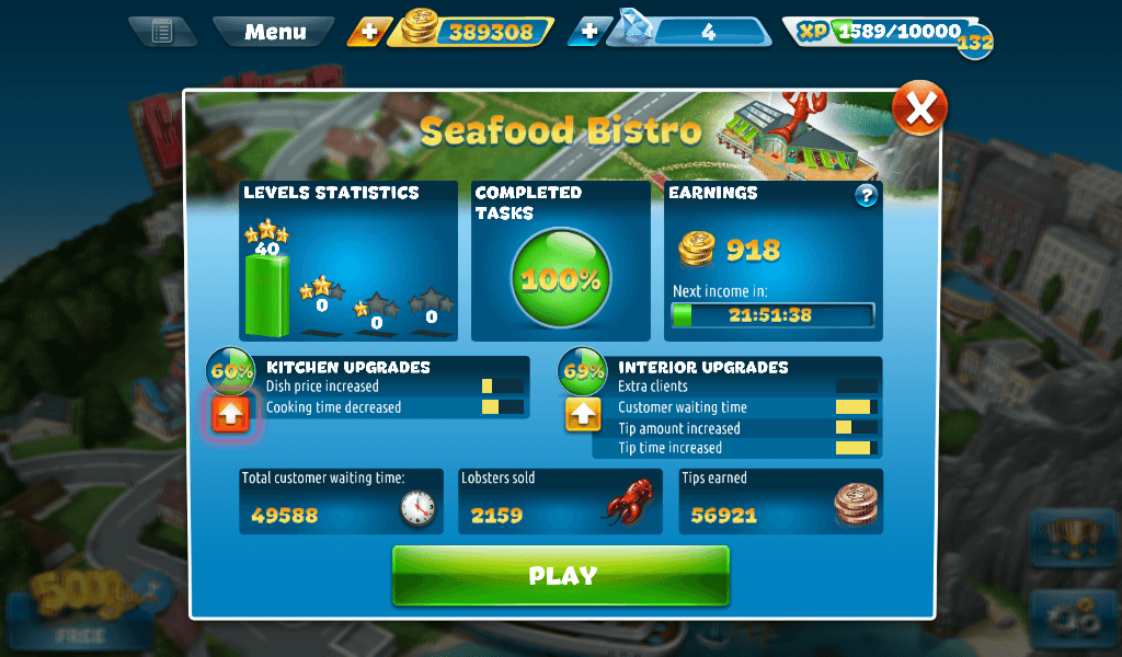 what is the additional client update in cooking fever sports bar?